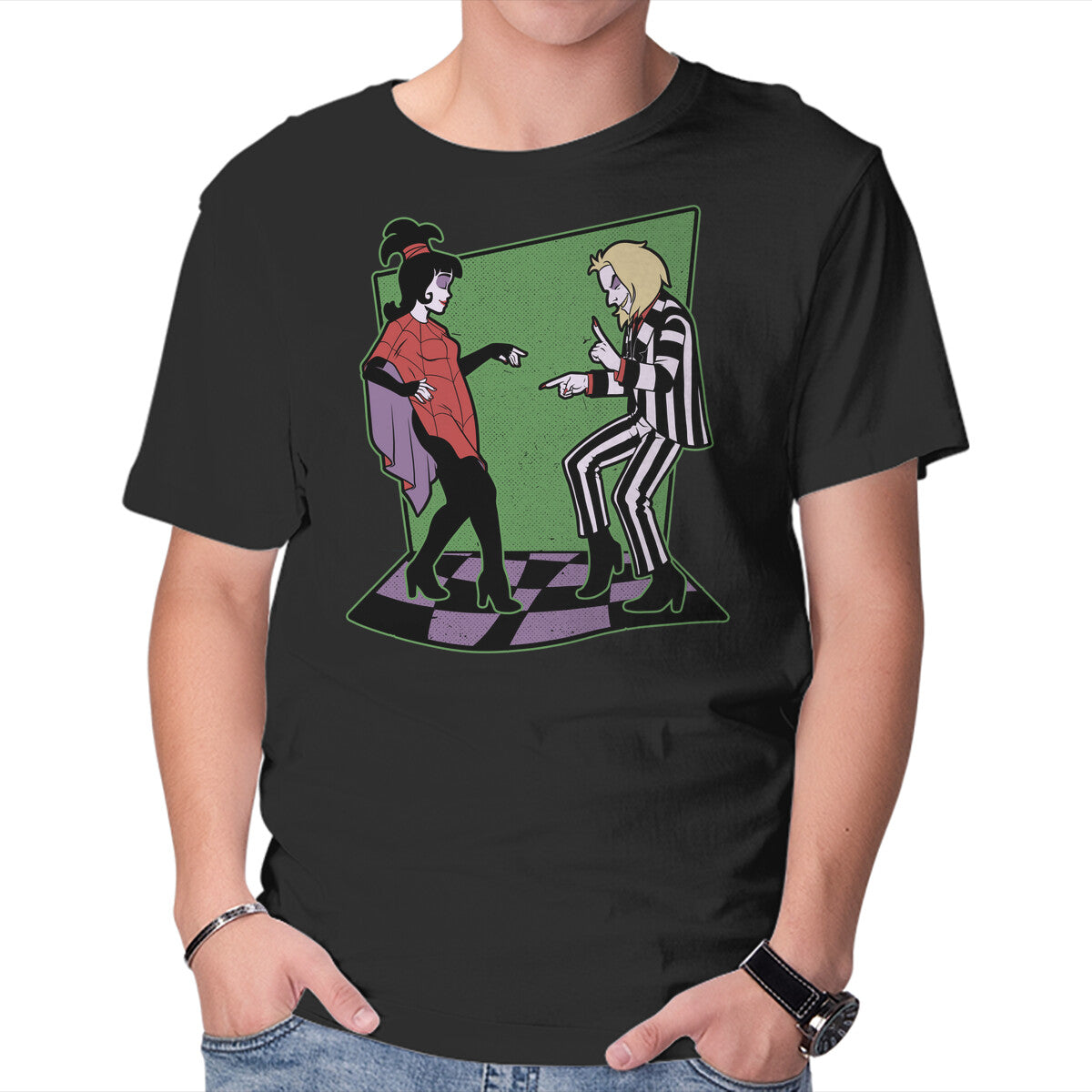 Beetle And Girl Dance – Horror Graphic T-Shirt in black, product display