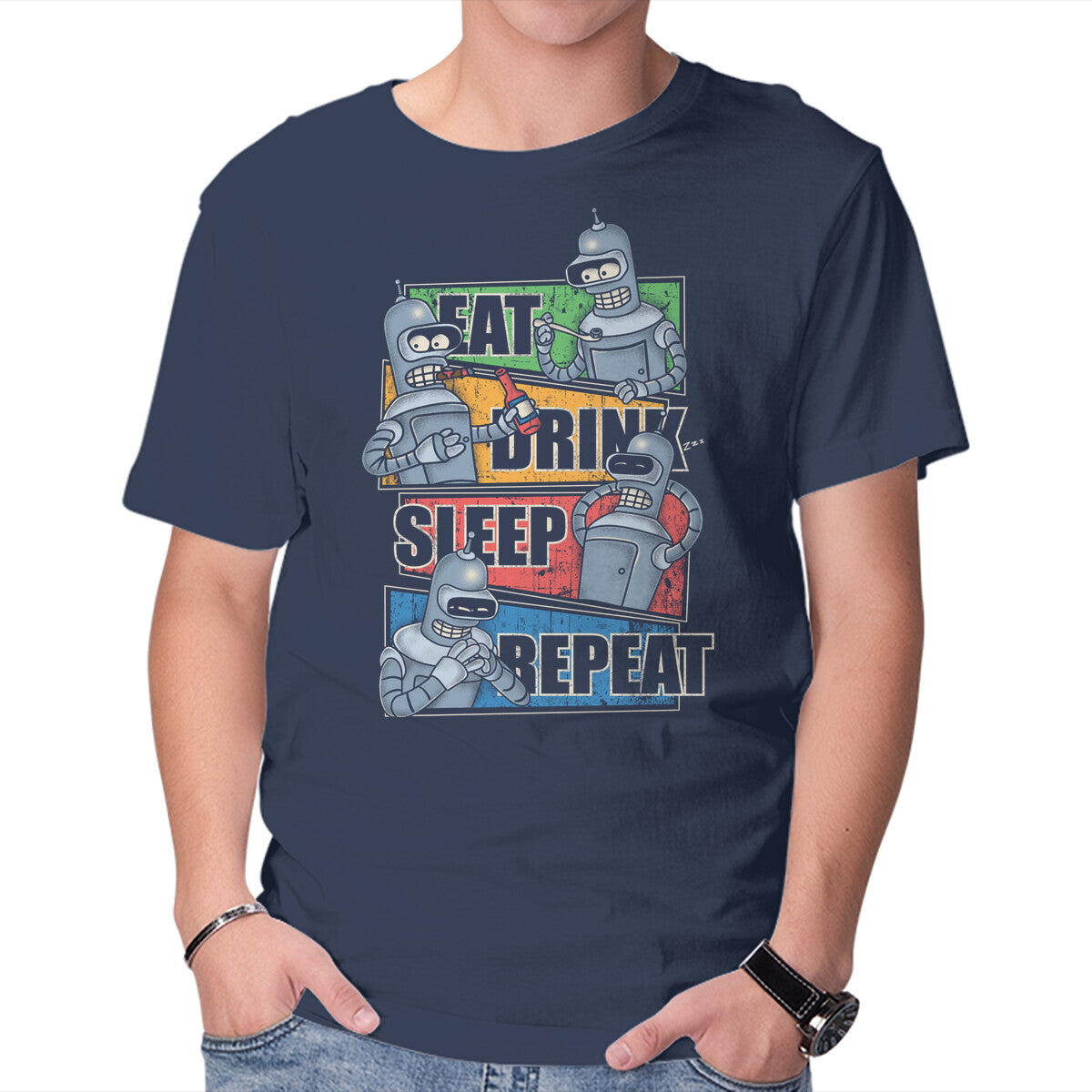 Bender Routine – Sci-Fi Graphic T-Shirt in navy, product display