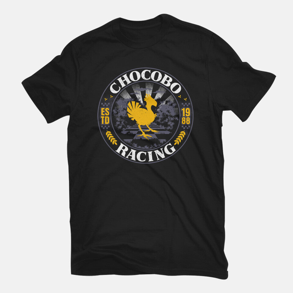 Chocobo Racing – Gaming Graphic T-Shirt in black, flat-lay product view