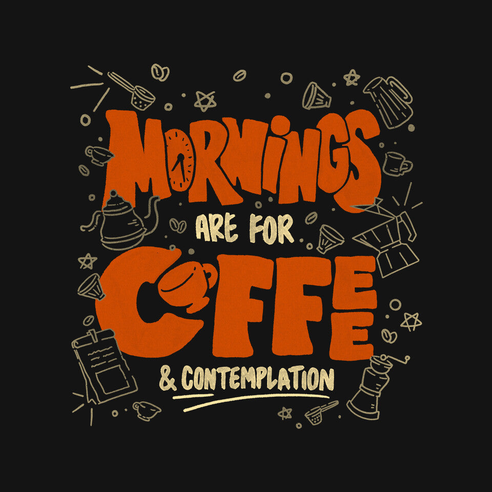 Coffee And Contemplation – Coffee Graphic T-Shirt design artwork for black graphic T-shirt