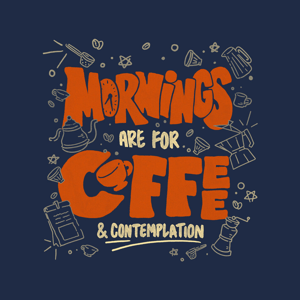 Coffee And Contemplation – Coffee Graphic T-Shirt design artwork for navy graphic T-shirt