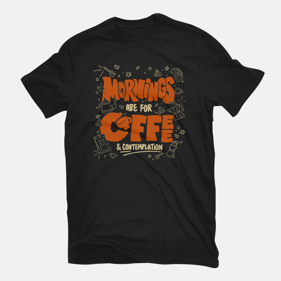 Coffee And Contemplation – Coffee Graphic T-Shirt in black, flat-lay product view