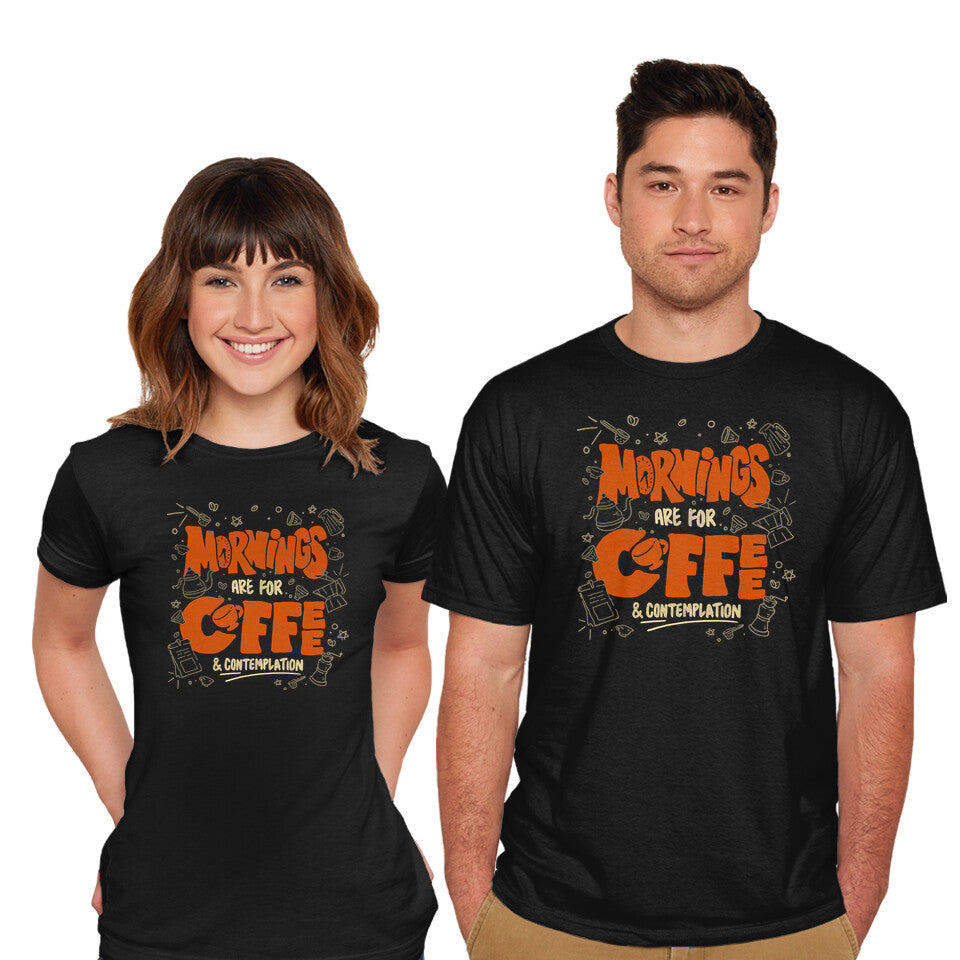 Model wearing black Coffee And Contemplation – Coffee Graphic T-Shirt