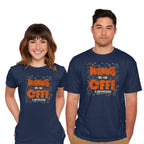 Model wearing navy Coffee And Contemplation – Coffee Graphic T-Shirt
