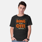 Model wearing black Coffee And Contemplation – Coffee Graphic T-Shirt