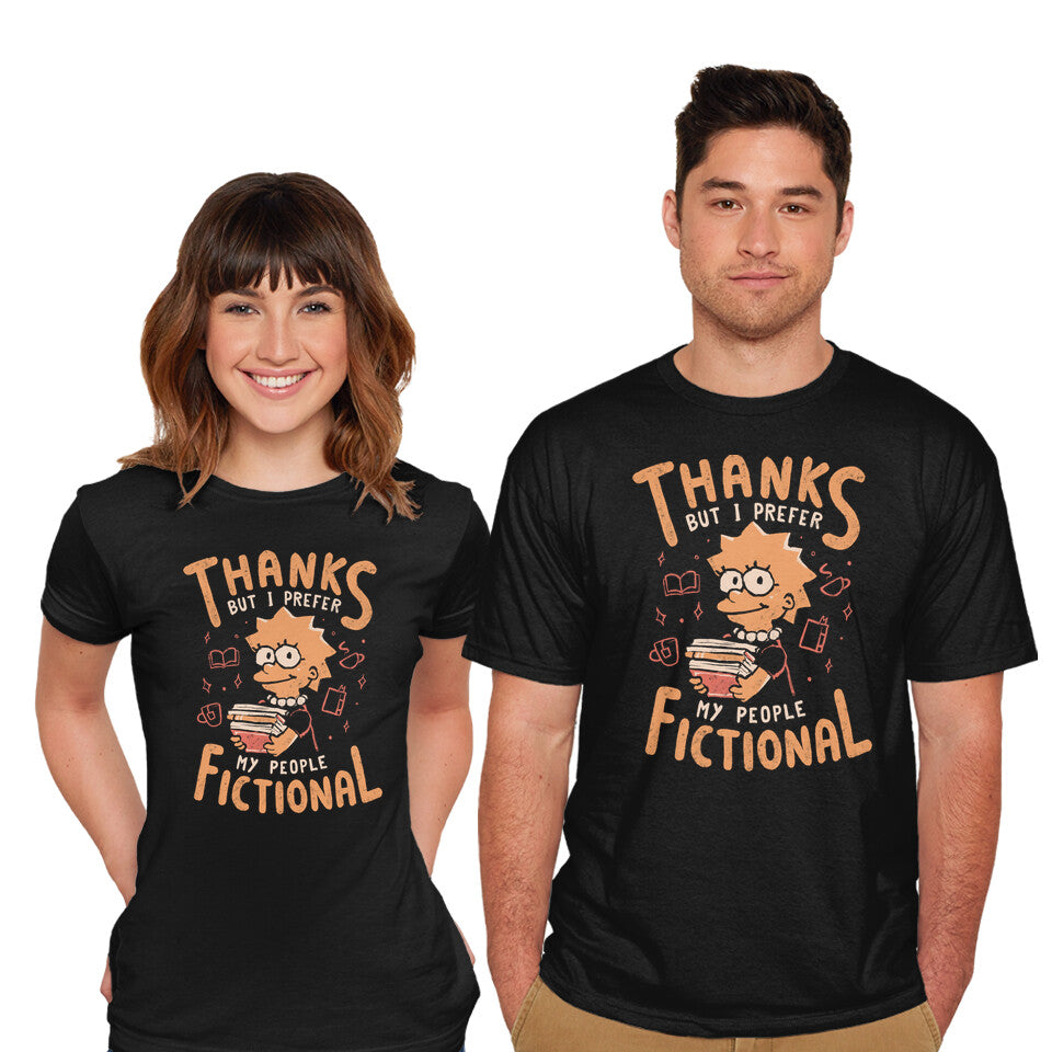 Model wearing black I Prefer My People Fictional – Funny Graphic T-Shirt