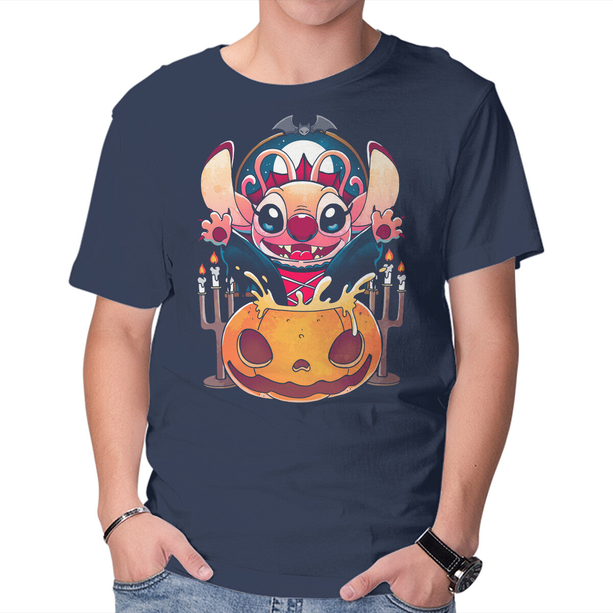 Sweet Pumpkin Experiment – Halloween Graphic T-Shirt in navy, product display