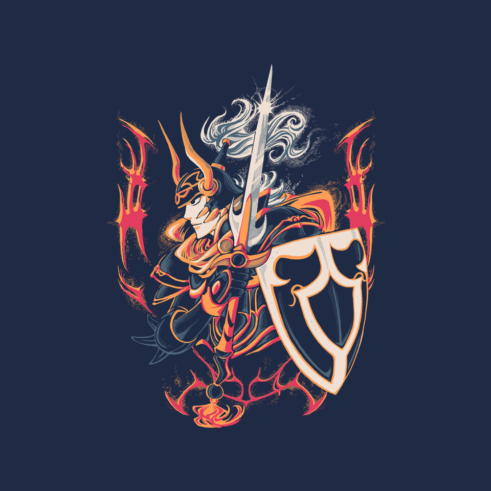 The Warrior – Gaming Graphic T-Shirt design artwork for navy graphic T-shirt