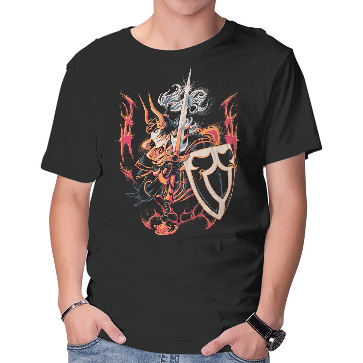 The Warrior – Gaming Graphic T-Shirt in black, product display