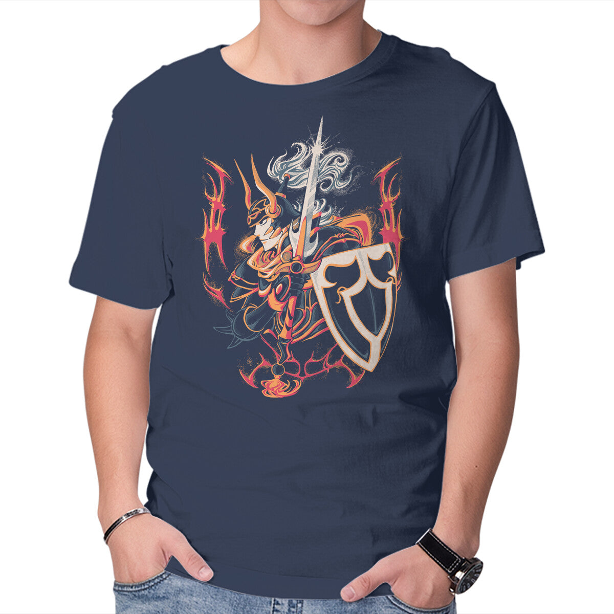 The Warrior – Gaming Graphic T-Shirt in navy, product display