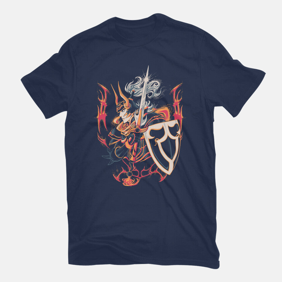 The Warrior – Gaming Graphic T-Shirt in navy, flat-lay product view