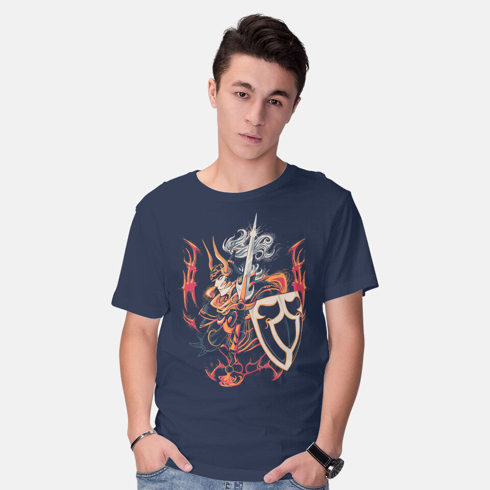 Model wearing navy The Warrior – Gaming Graphic T-Shirt