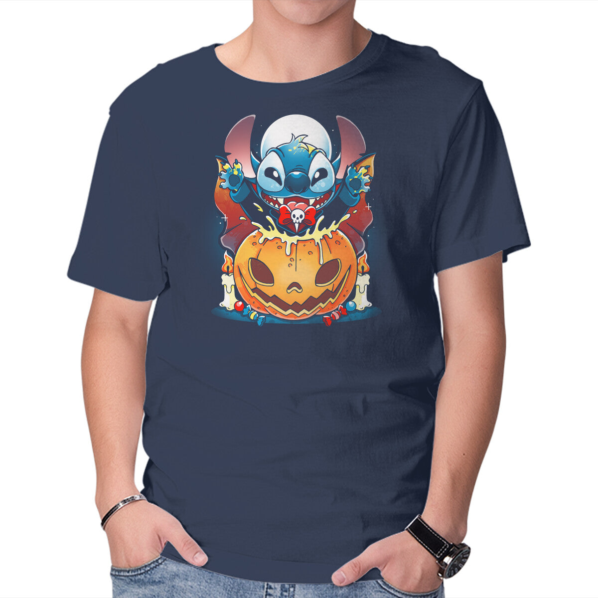 Pumpkin Experiment – Halloween Graphic T-Shirt in navy, product display