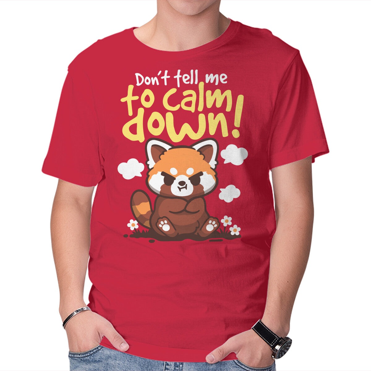 Don't Tell Me To Calm Down – Animal Graphic T-Shirt in red, product display
