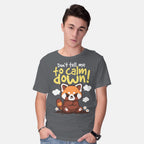 Model wearing charcoal Don't Tell Me To Calm Down – Animal Graphic T-Shirt