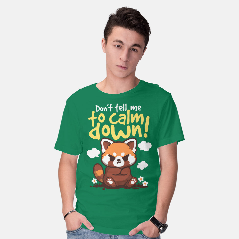 Model wearing green Don't Tell Me To Calm Down – Animal Graphic T-Shirt