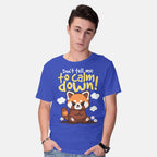 Model wearing royal blue Don't Tell Me To Calm Down – Animal Graphic T-Shirt