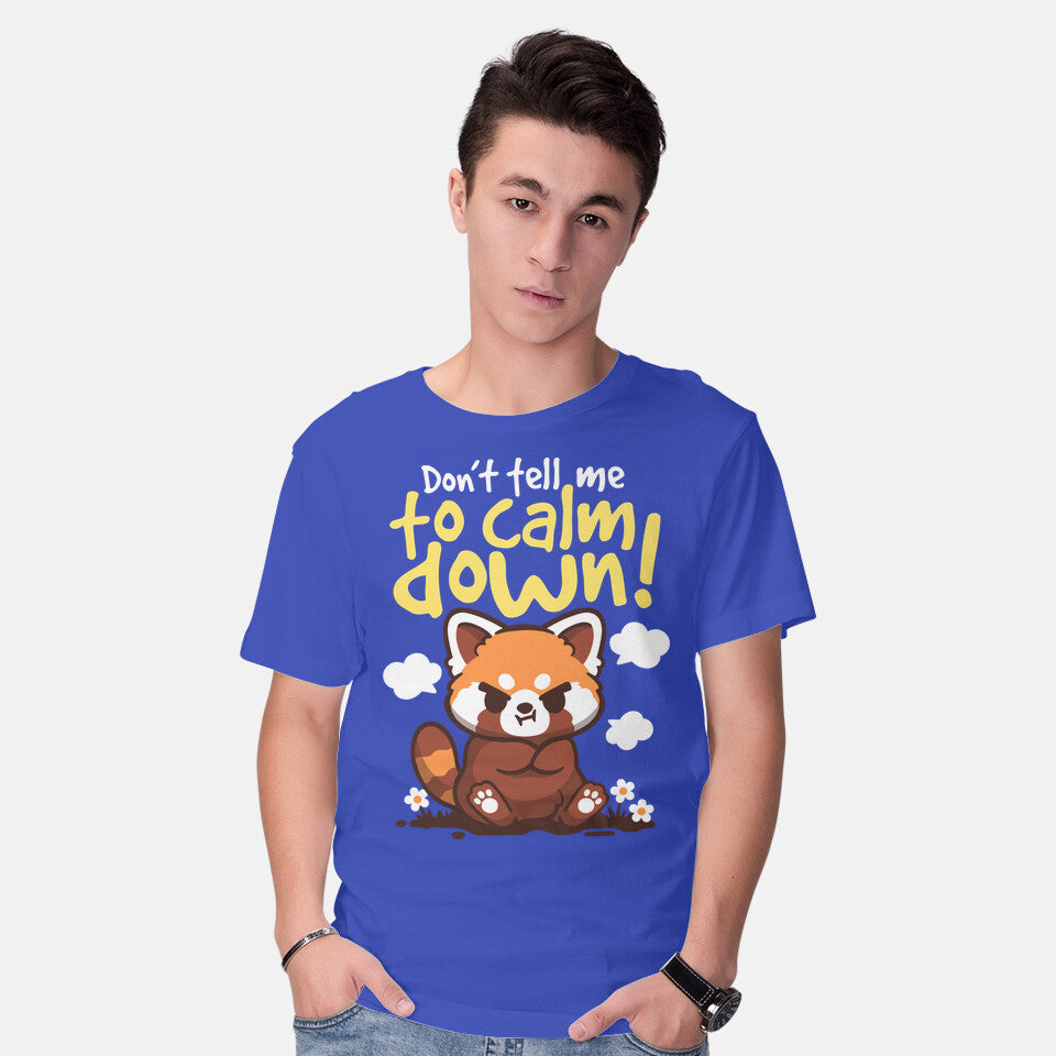 Model wearing royal blue Don't Tell Me To Calm Down – Animal Graphic T-Shirt