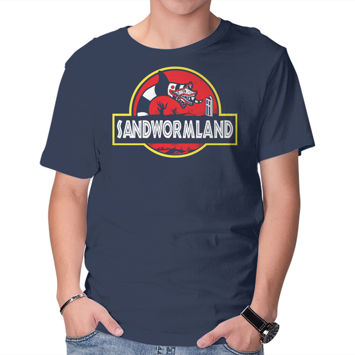 Sandwormland – Horror Graphic T-Shirt in navy, product display