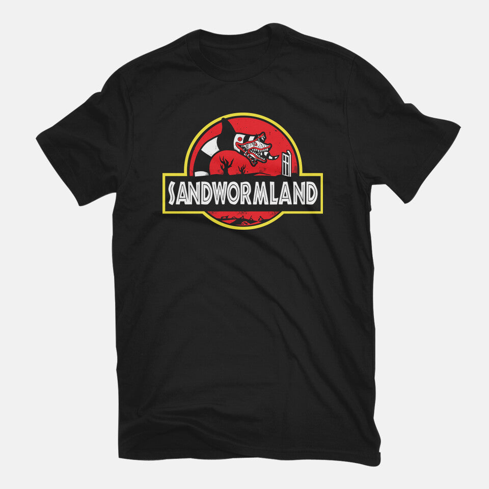 Sandwormland – Horror Graphic T-Shirt in black, flat-lay product view
