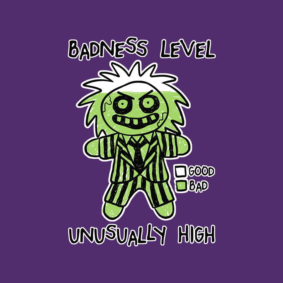 BJ Badness level – Horror Graphic T-Shirt design artwork for purple graphic T-shirt