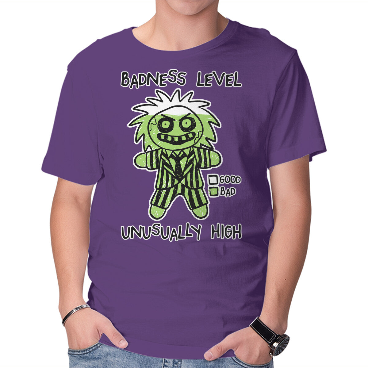 BJ Badness level – Horror Graphic T-Shirt in purple, product display