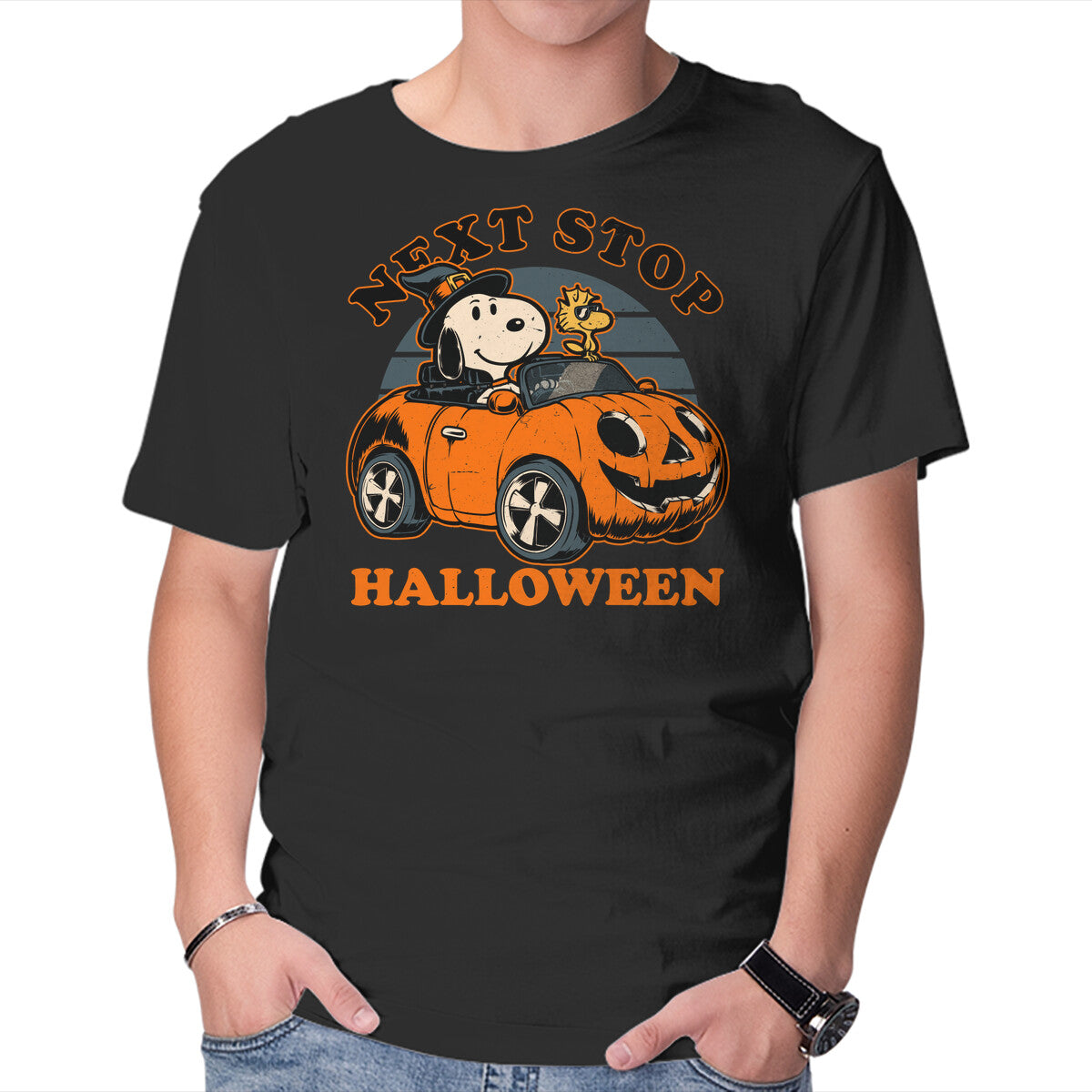 Spooky Beagle Car – Dog Graphic T-Shirt in black, product display