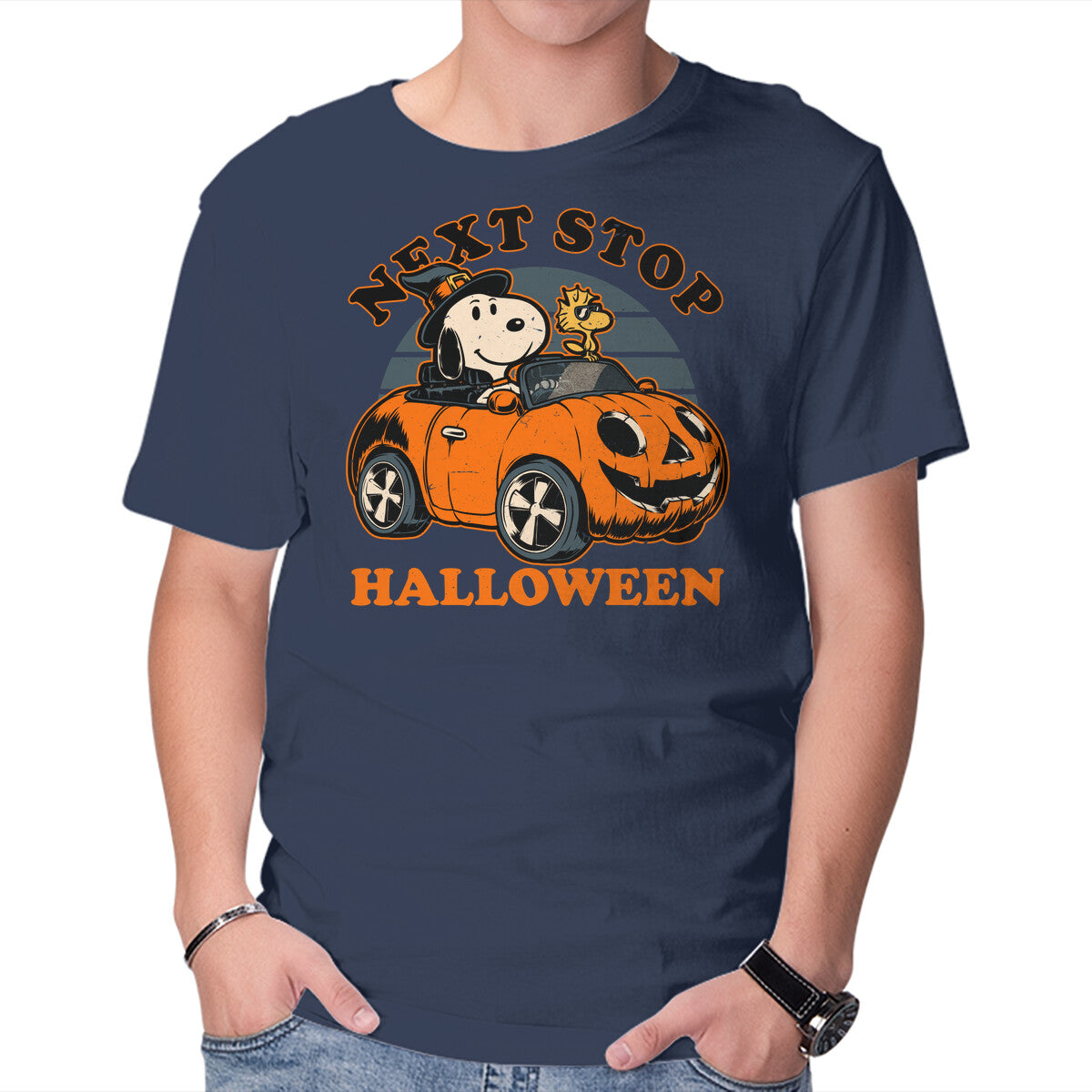 Spooky Beagle Car – Dog Graphic T-Shirt in navy, product display