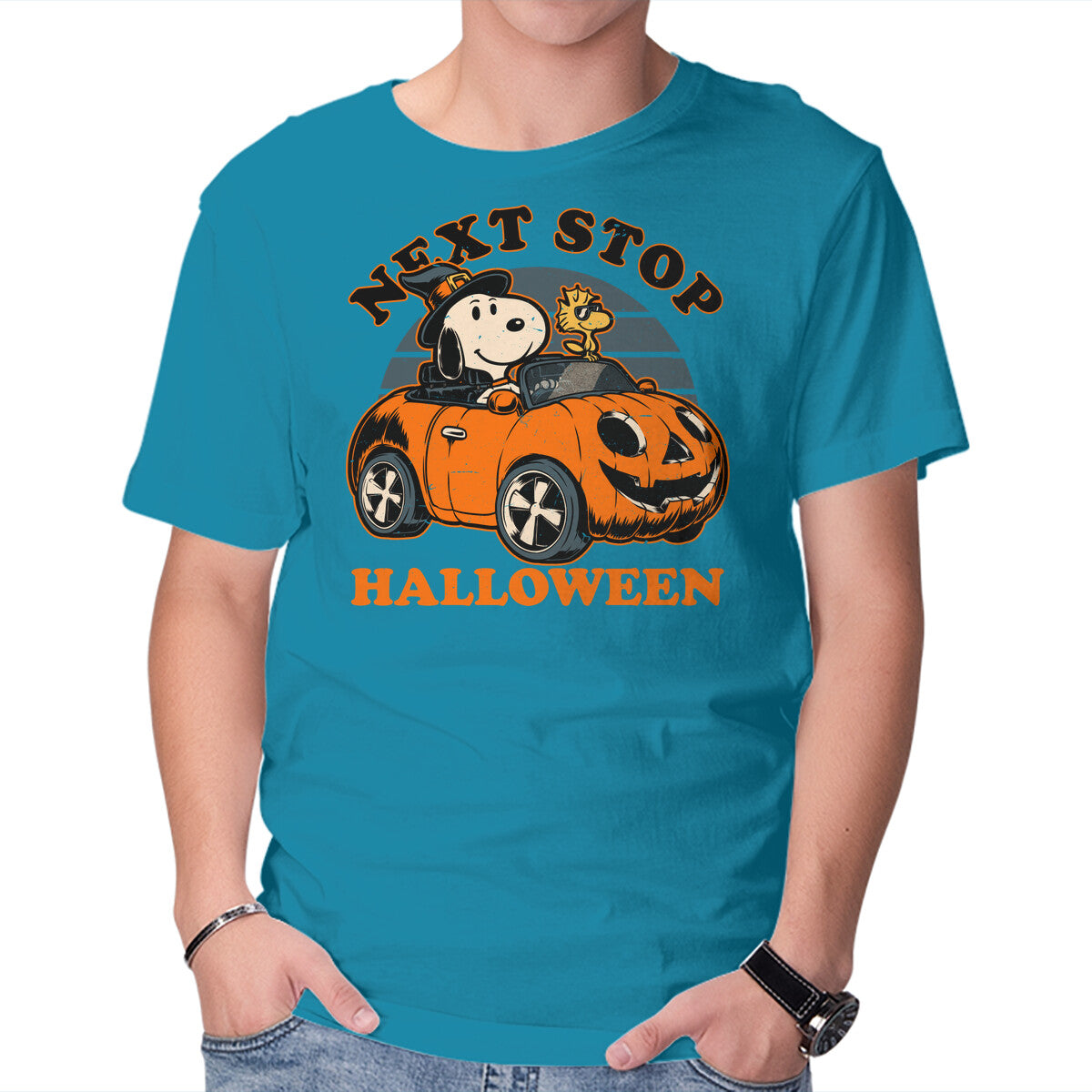 Spooky Beagle Car – Dog Graphic T-Shirt in turquoise, product display