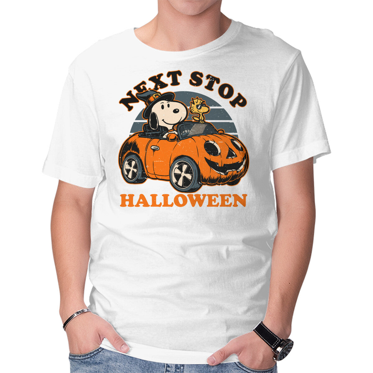 Spooky Beagle Car – Dog Graphic T-Shirt in white, product display