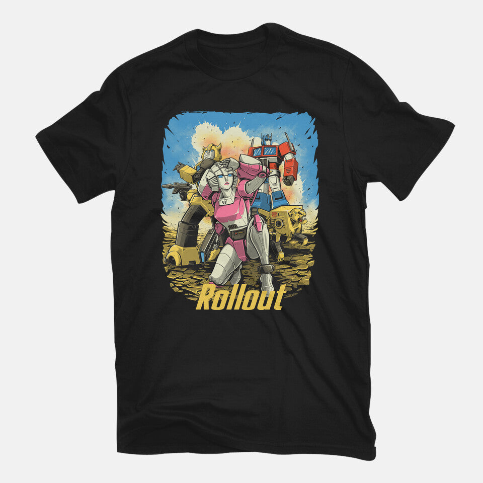 Rollout – Sci-Fi Graphic T-Shirt in black, flat-lay product view