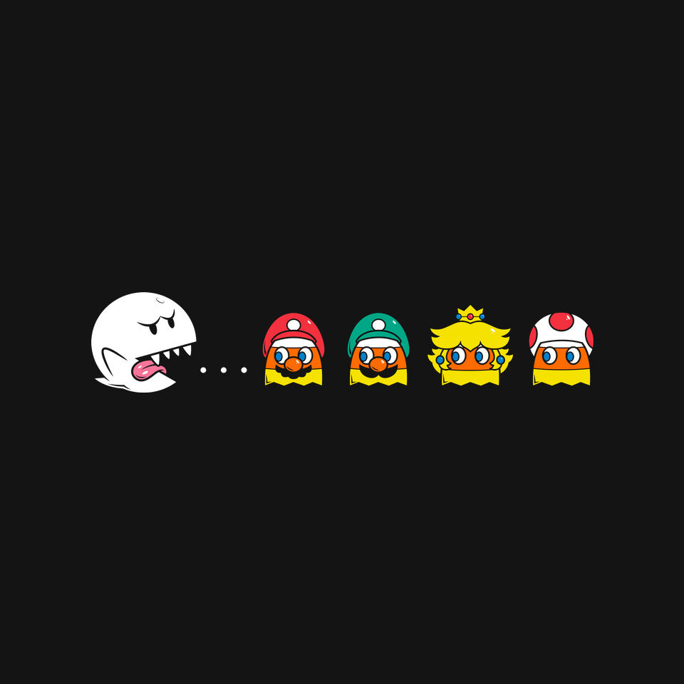 Pac-Boo – Gaming Graphic T-Shirt design artwork for black graphic T-shirt
