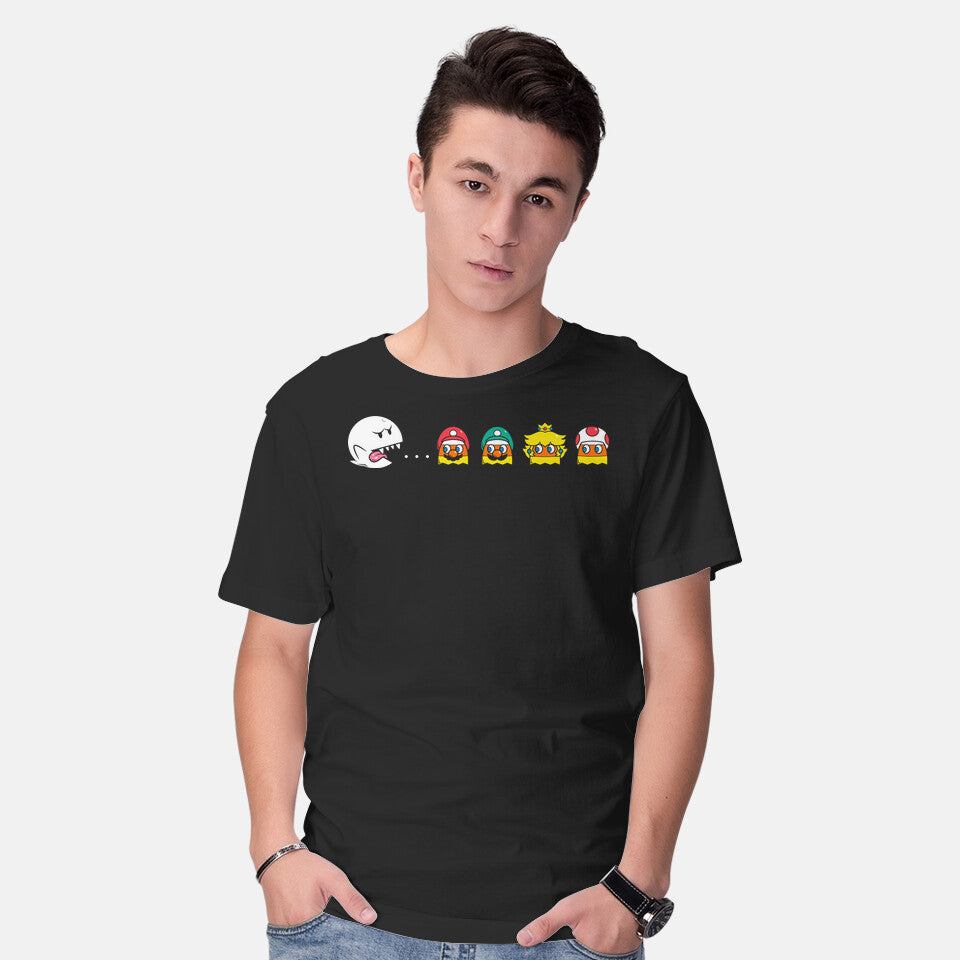 Model wearing black Pac-Boo – Gaming Graphic T-Shirt