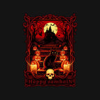 Happy Samhain – Cat Graphic T-Shirt design artwork for black graphic T-shirt