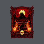 Happy Samhain – Cat Graphic T-Shirt design artwork for charcoal graphic T-shirt
