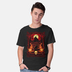 Model wearing black Happy Samhain – Cat Graphic T-Shirt