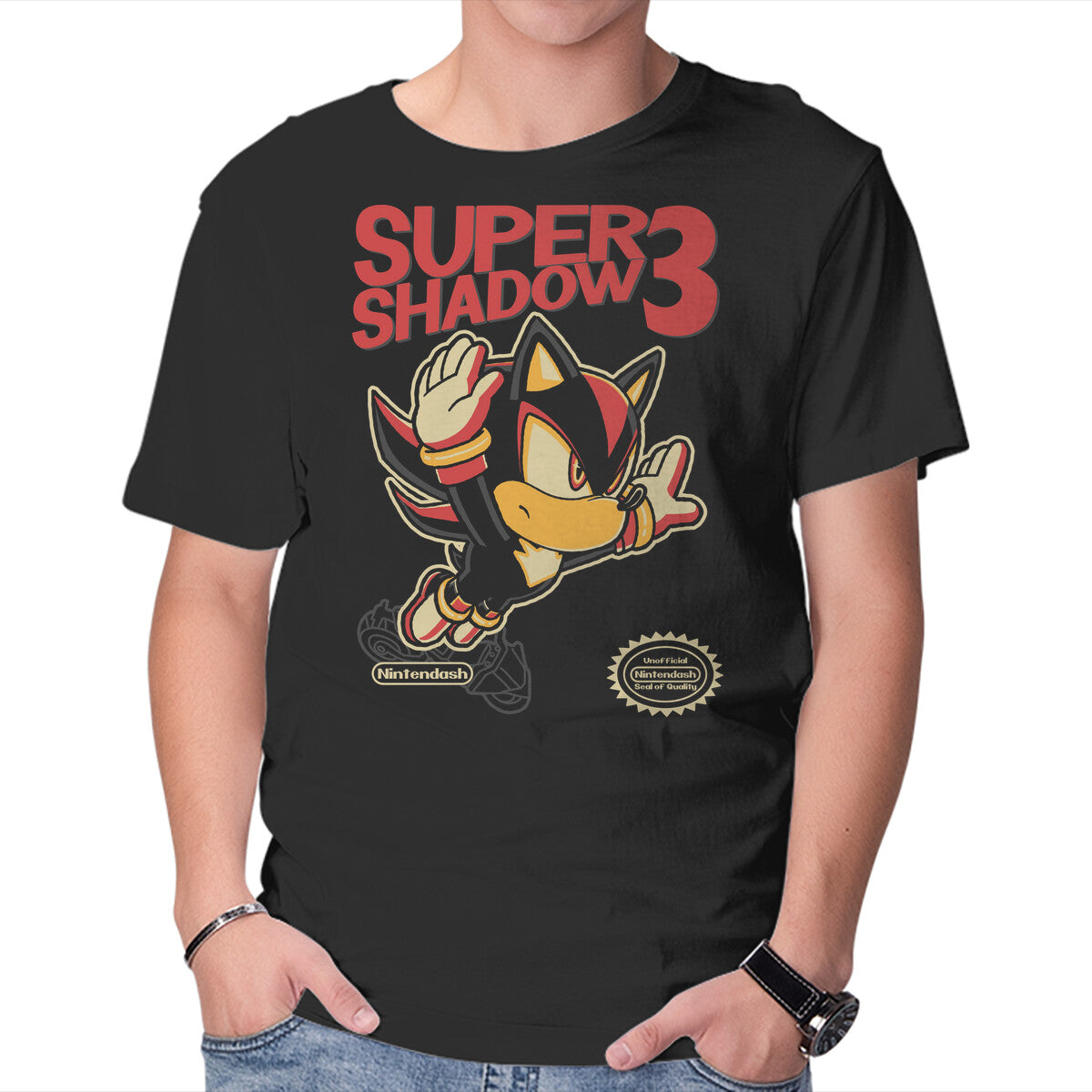 Super Shadow 3 – Gaming Graphic T-Shirt in black, product display