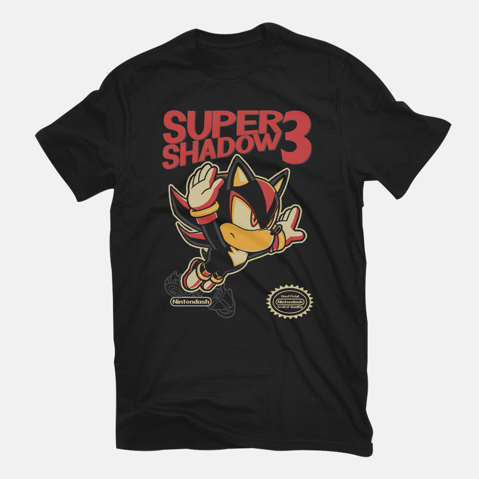 Super Shadow 3 – Gaming Graphic T-Shirt in black, flat-lay product view