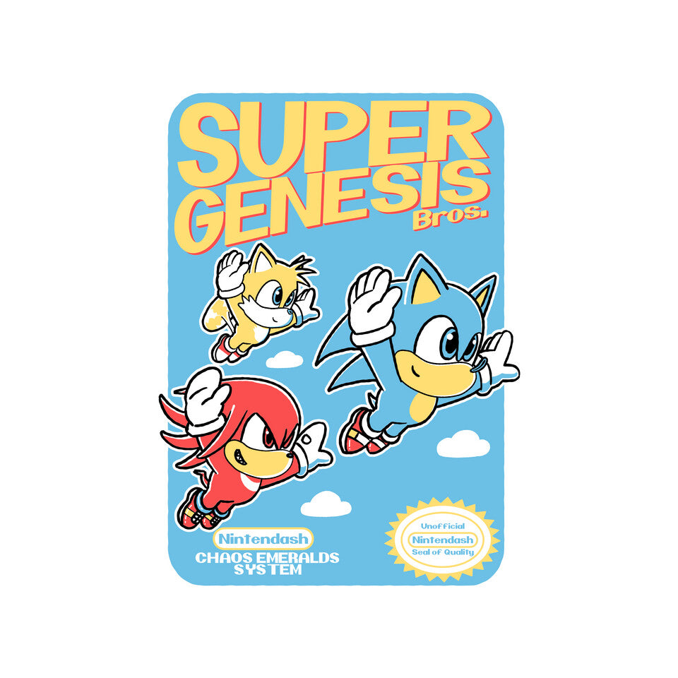 Super Genesis Bros – Gaming Graphic T-Shirt design artwork for white graphic T-shirt