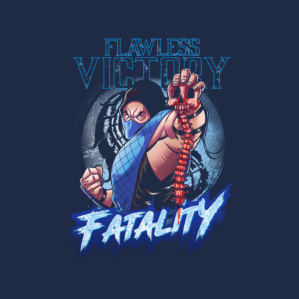 Flawless Victory Fatality – Gaming Graphic T-Shirt design artwork for navy graphic T-shirt