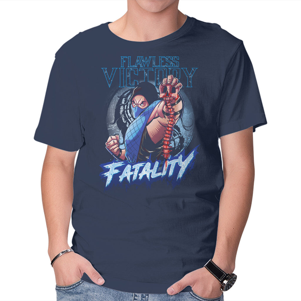 Flawless Victory Fatality – Gaming Graphic T-Shirt in navy, product display