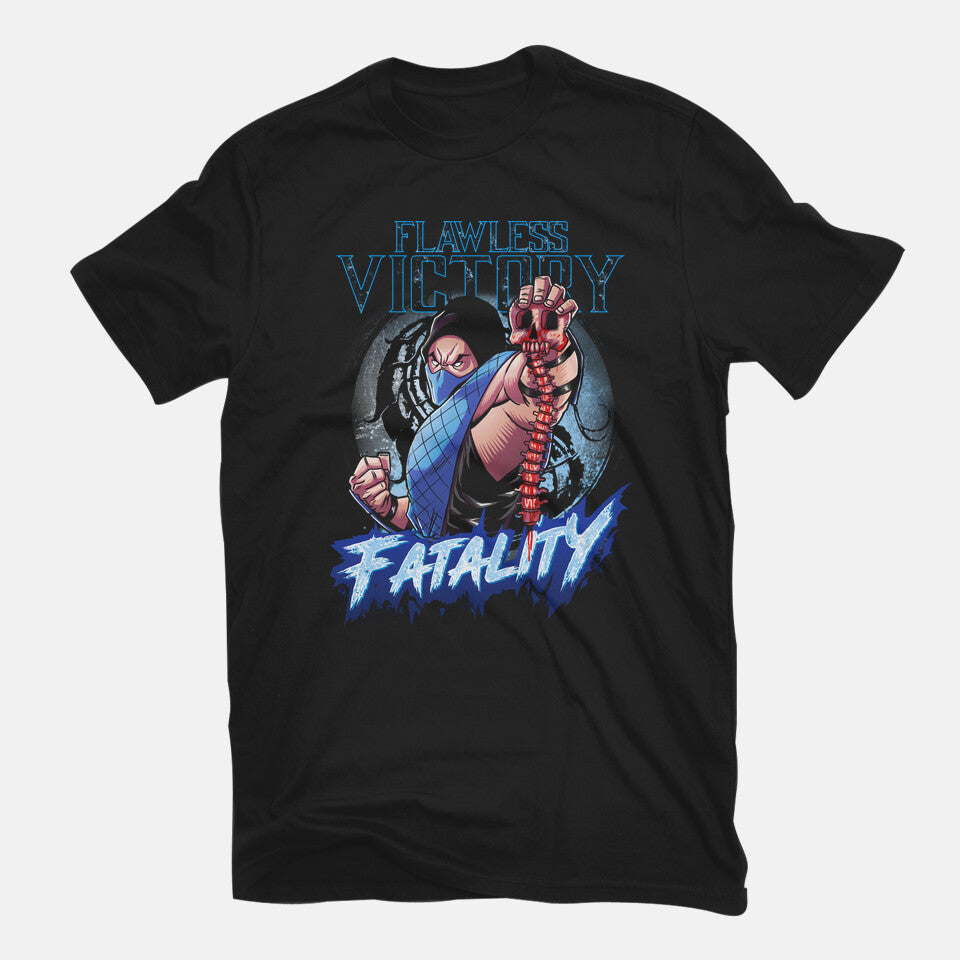 Flawless Victory Fatality – Gaming Graphic T-Shirt in black, flat-lay product view