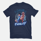 Flawless Victory Fatality – Gaming Graphic T-Shirt in navy, flat-lay product view