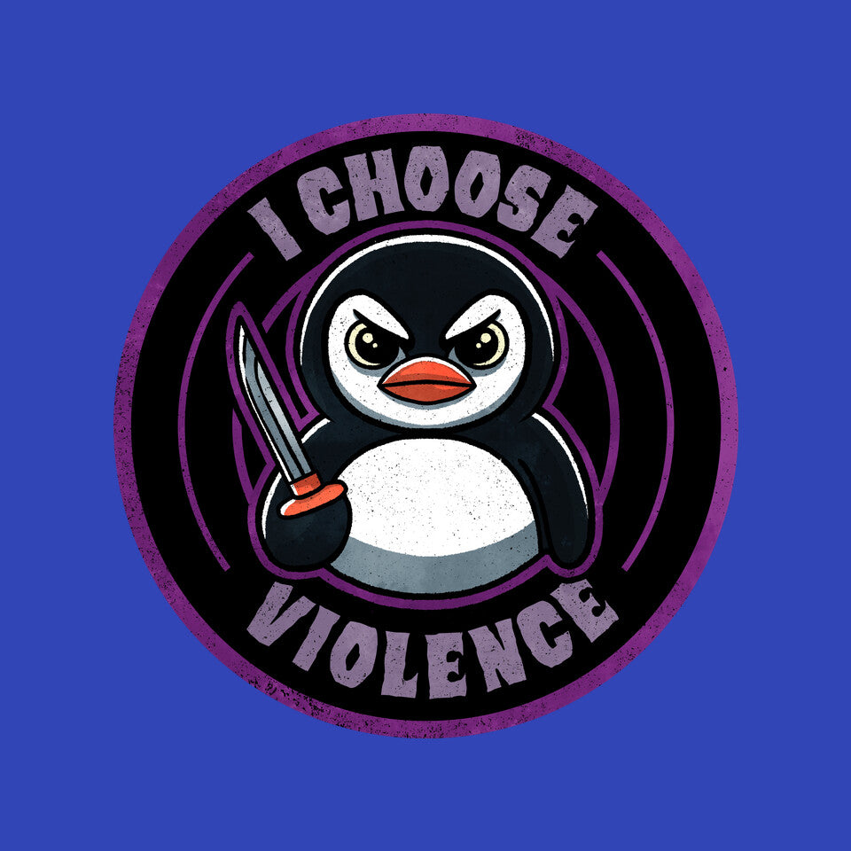 Violent Penguin – Animal Graphic T-Shirt design artwork for royal blue graphic T-shirt