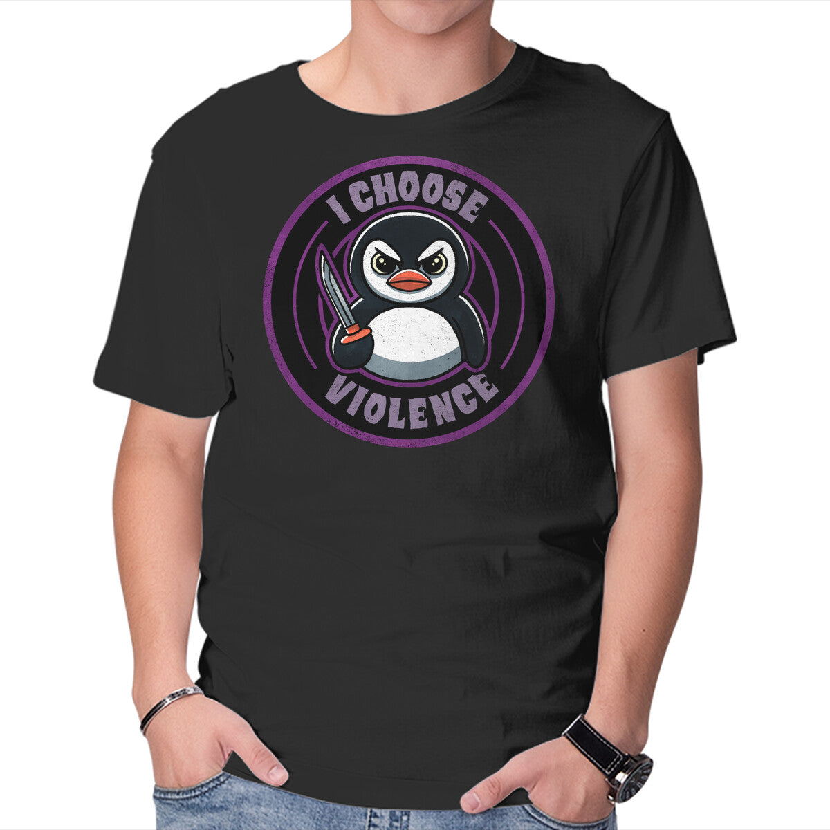 Violent Penguin – Animal Graphic T-Shirt in black, product display
