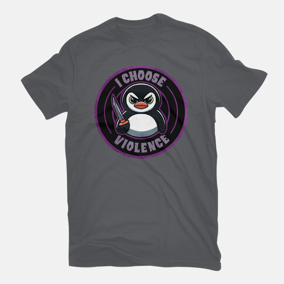 Violent Penguin – Animal Graphic T-Shirt in charcoal, flat-lay product view