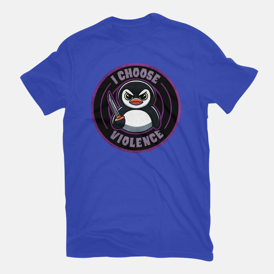 Violent Penguin – Animal Graphic T-Shirt in royal blue, flat-lay product view