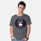 Model wearing charcoal Violent Penguin – Animal Graphic T-Shirt