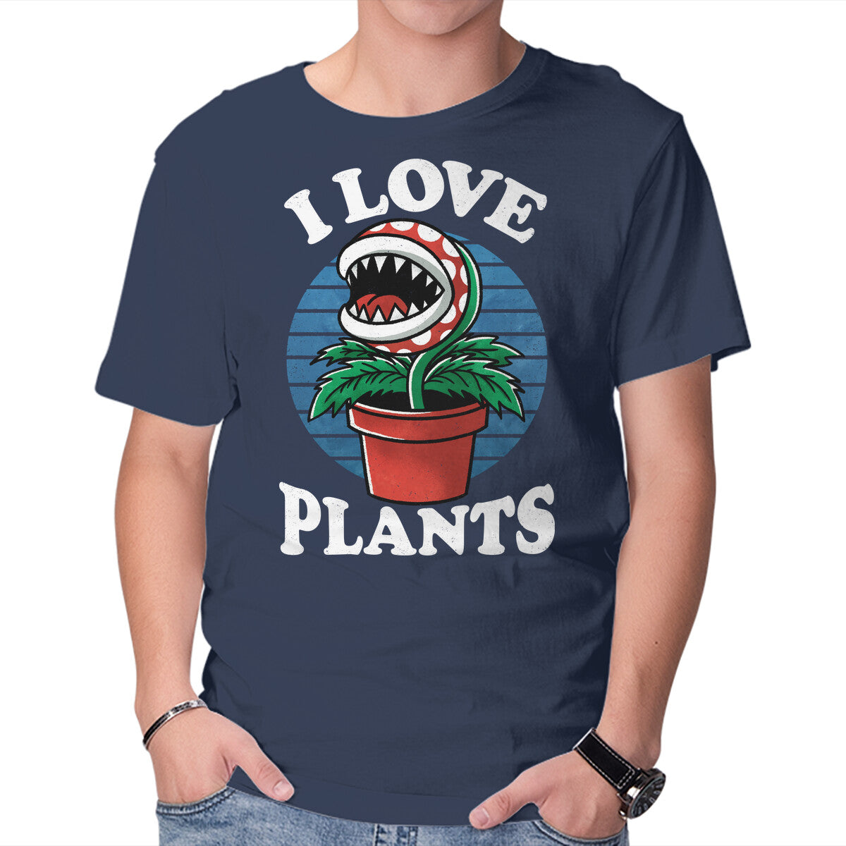 I Love Plants – Gaming Graphic T-Shirt in navy, product display