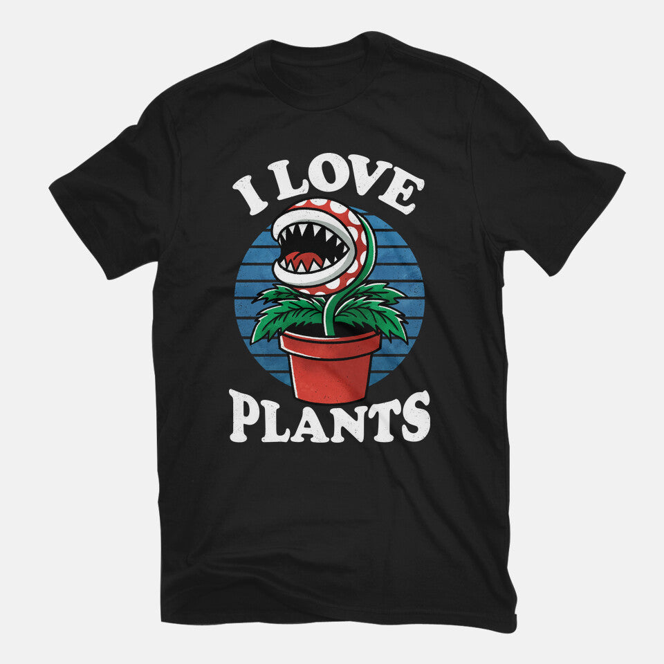 I Love Plants – Gaming Graphic T-Shirt in black, flat-lay product view